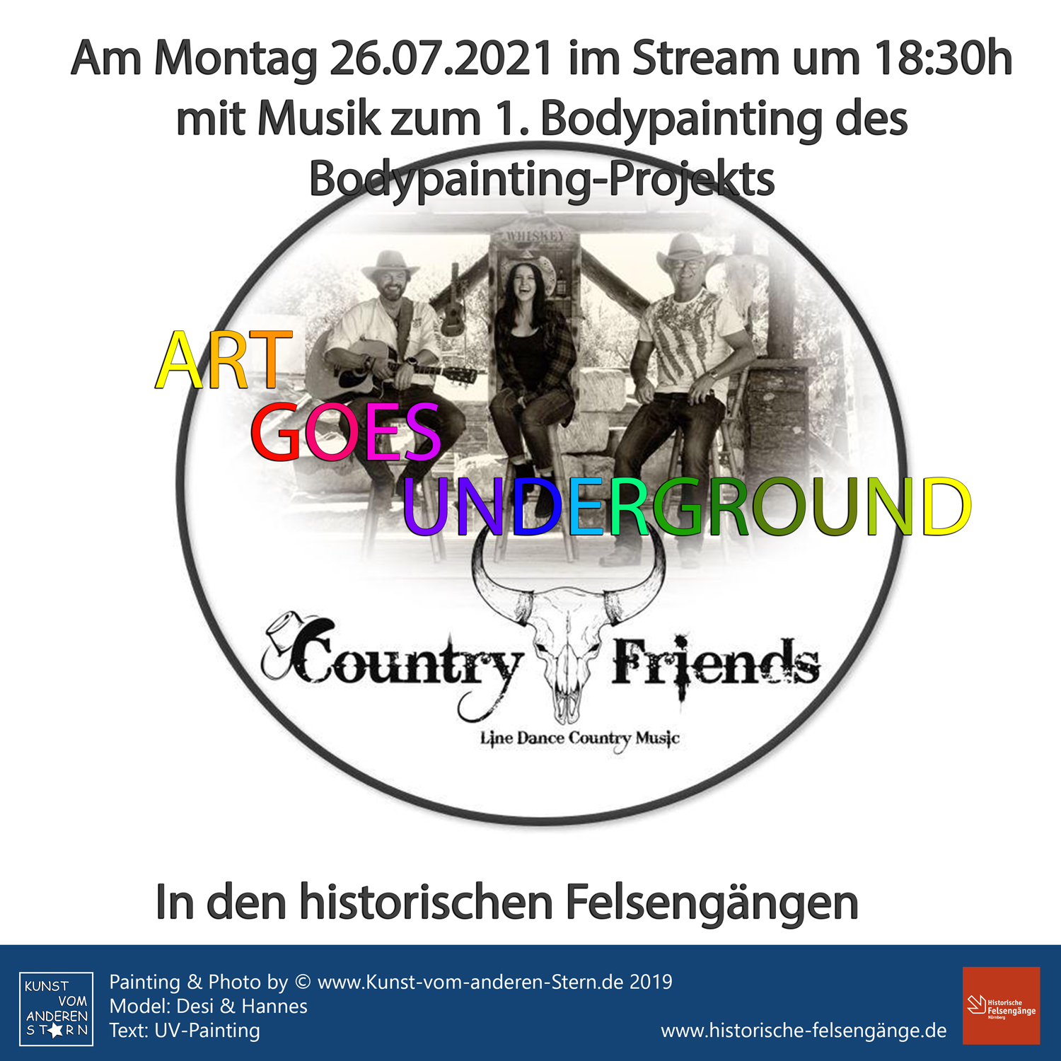 Bodypainting-Projekt – Art goes underground – Eröffnung am 26.07.2021 mit den Country Friends