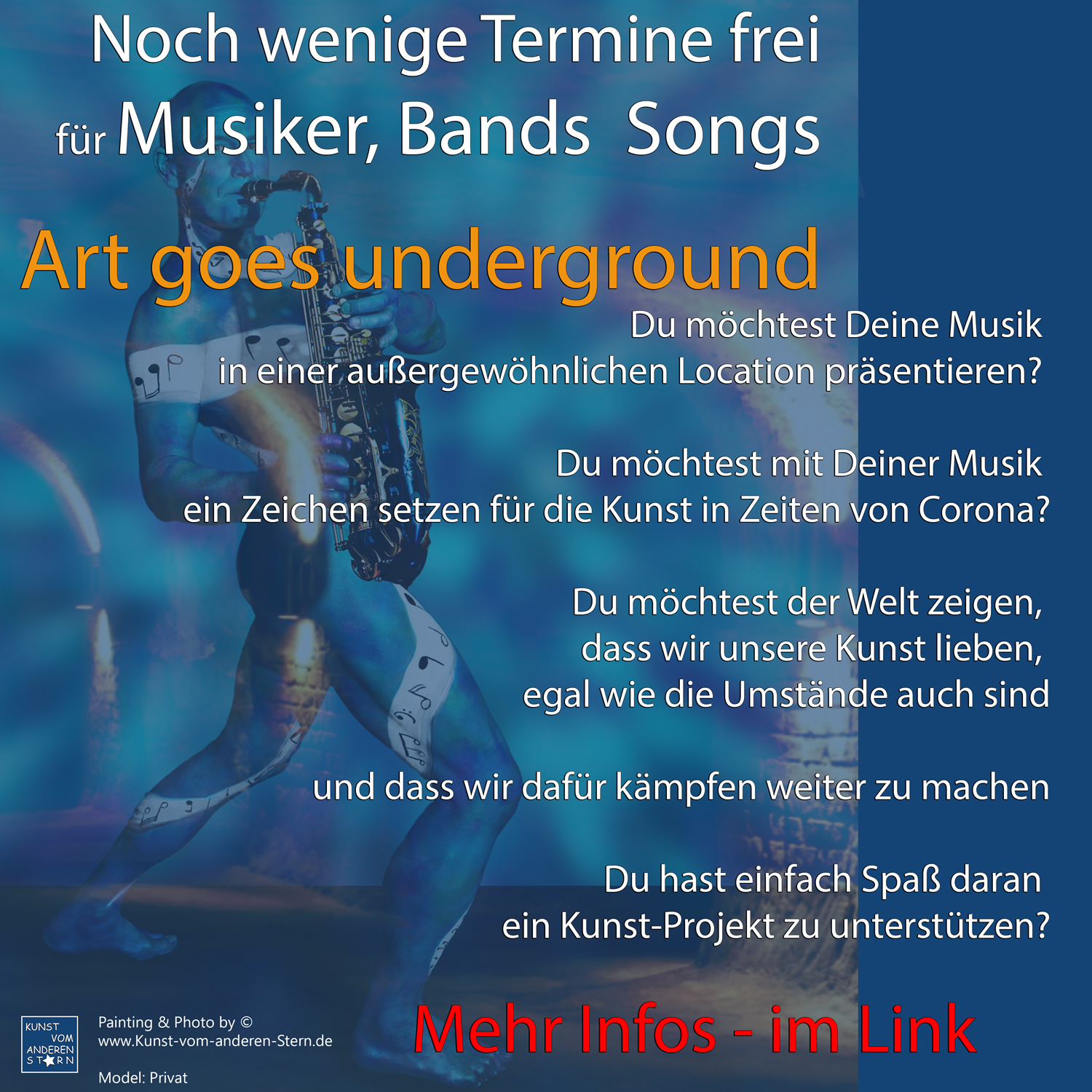 Bodypainting-Projekt 2021 – Art goes Underground – Musikersuche